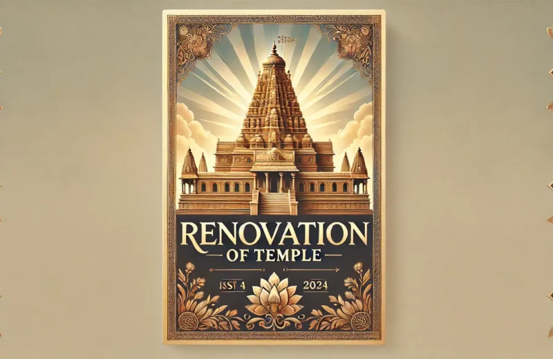 A rectangular banner for 'Renovation of Temple'